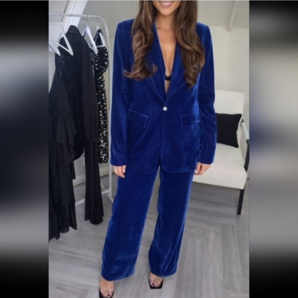 Zara Velvet Blazer Blue Size S